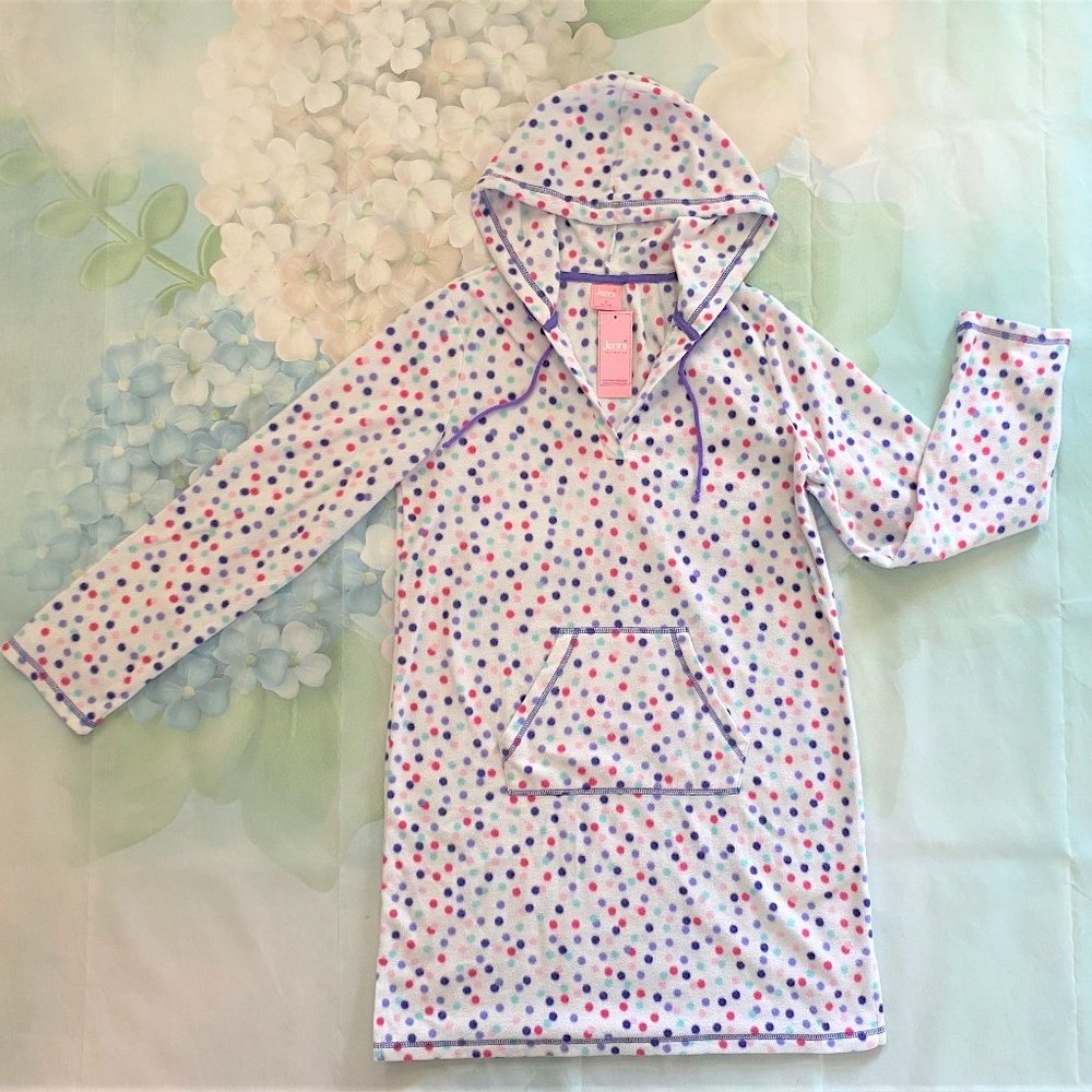 Jenni by Jennifer Moore women's hooded fleece sleepshirt S Confetti Dots $36 NTW